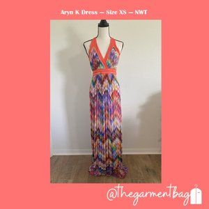 aryn k Maxi Dress with halter top and semi open back detail, Size XS - NWT